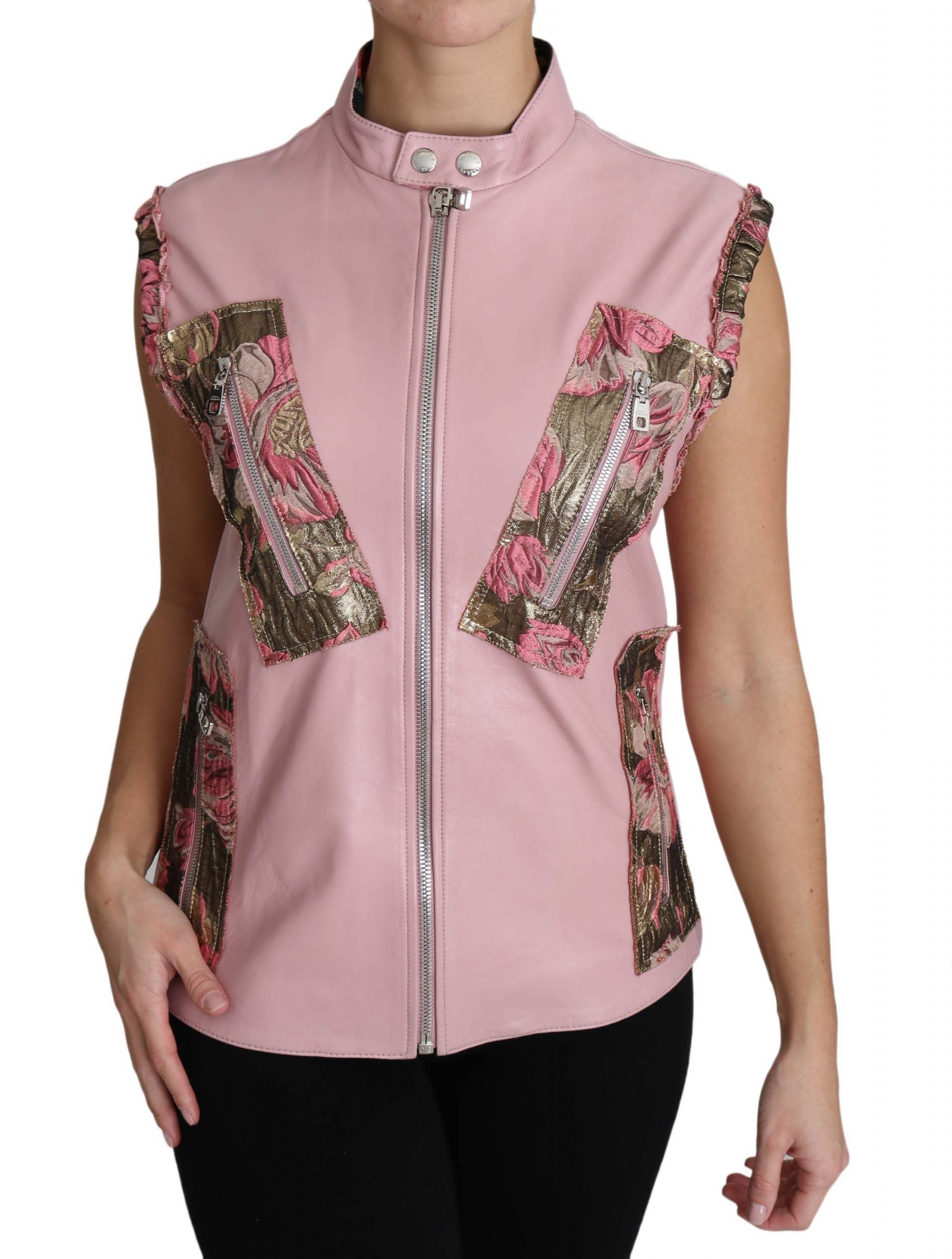 Dolce & Gabbana pink sleeveless zip-up lambskin vest